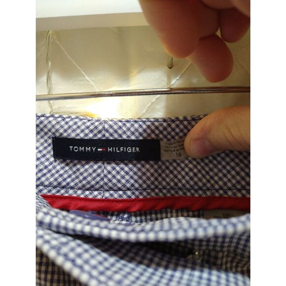 TOMMY HILFIGER WOMENS 16 BLUE DRESS PANTS PLAID CHECKER MID-RISE BUSINESS CASUAL - Picture 2 of 7